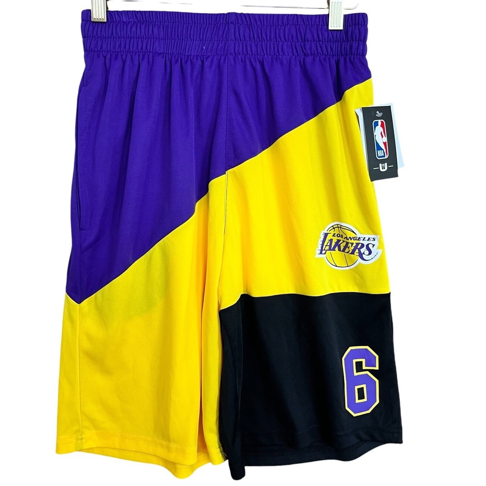 LeBron James Los Angeles Lakers Shorts Mens Small Purple Gold Basketball #6